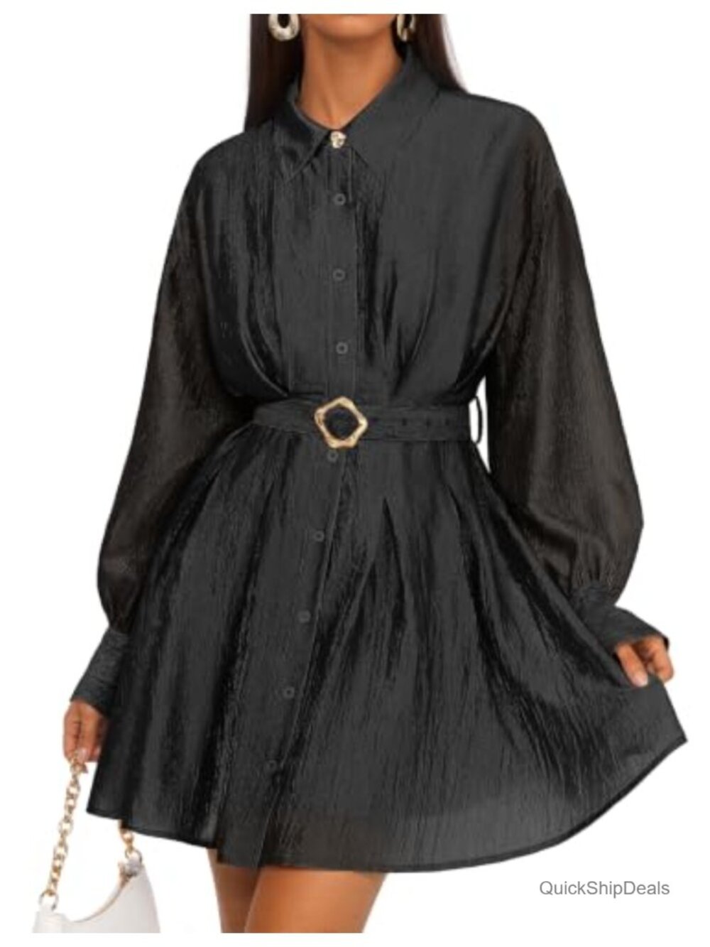 ZESICA Womens Fall Long Sleeve Button Cocktail Party Mini Dress